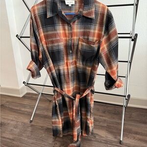 Aura Casual Plaid Dress- Black and Orange